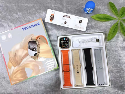 T20 ultra2 with 4 Strap Series 9 Gesture Operation Bluetooth Call Smartwatch Wireless Charging HD Big Screen Fitness Watch